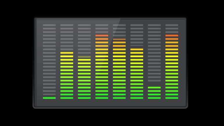 Sound equalizer moving up and down. Volume indication. Animated video 4k