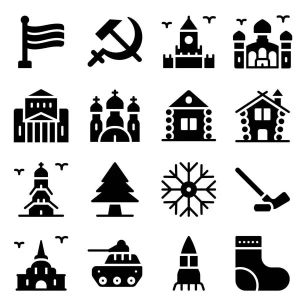 Vector illustration of Russian Landmarks Solid Icons Pack