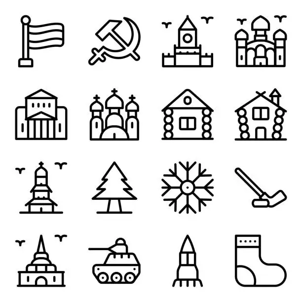 Vector illustration of Russian Landmarks Solid Icons Pack