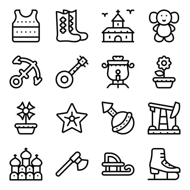 Vector illustration of Russian Traditional Elements Solid Icons