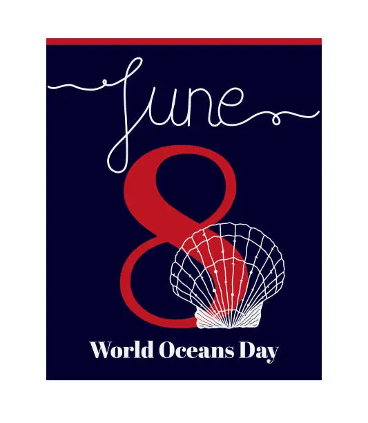 Vector illustration of Calendar sheet, vector illustration on the theme of World Oceans Day. June 8.