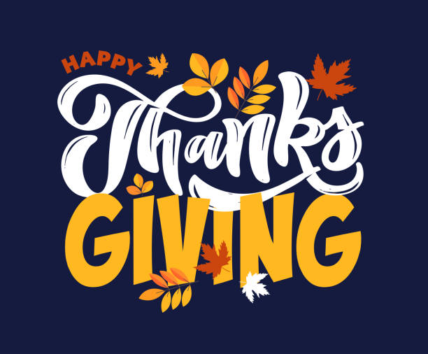 ilustrações de stock, clip art, desenhos animados e ícones de happy thanksgiving day cute hand drawn doodle lettering label. be thenkful. give thanks. - 55%