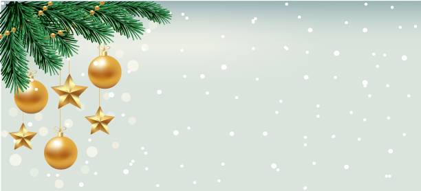 istock Christmas and New Year vector banner template. Winter  background with hanging stars, golden balls and celebration decoration 1284902849