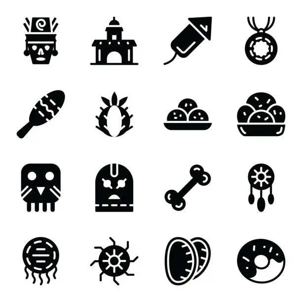 Vector illustration of Mexican Culture and Tradition Icons in Modern Filled Style