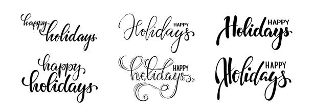 楽しい休暇をお過ごしください。手描きのクリエイティブな書道と筆ペンの文字。メリークリスマスとハッピーニューイヤーと季節の休日の休日のグリーティングカードや招待状のデザイン - holiday greetings点のイラスト素材／クリップアート素材／マンガ素材／アイコン素材