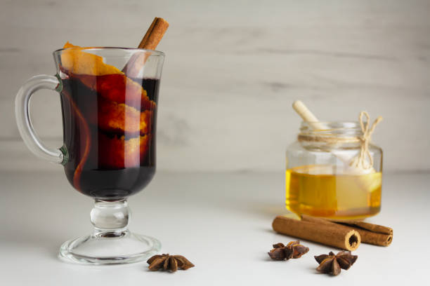 istock Mulled wine or punch traditional winter beverage in glass 1284905335