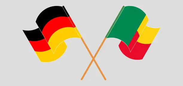 Vector illustration of Crossed and waving flags of Benin and Germany