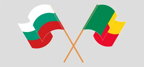 Vector illustration of Crossed and waving flags of Benin and Bulgaria