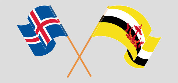 gekreuzte flaggen von brunei und island - island of borneo stock-grafiken, -clipart, -cartoons und -symbole