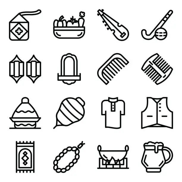 Vector illustration of Pakistani Cultural Elements in Solid Style Pack