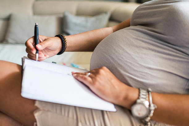 istock Pregnant woman making to do list 1284908202