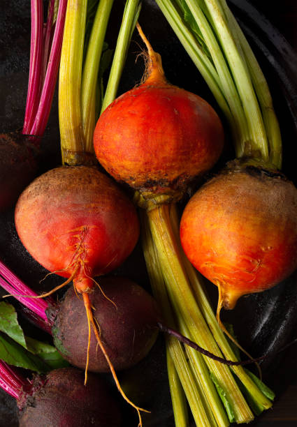 close-up of golden beets - golden beet fotos imagens e fotografias de stock