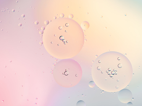 Cosmetic Essence, Liquid bubble, Molecule inside Liquid Bubble on water background, 3d render