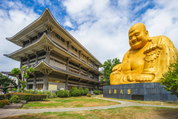 Paochueh Temple and Maitreya Statue in taichung, taiwan. Translation: to the satisfaction of all