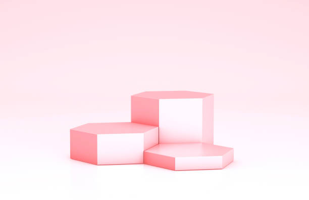 istock Empty podium, product shelf template. Pink honeycomb, hexagons and background. 3d render 1284912604
