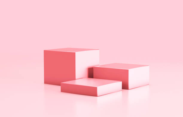 istock Empty podium, product shelf template. Pink color cubes and background. 3d render 1284912783