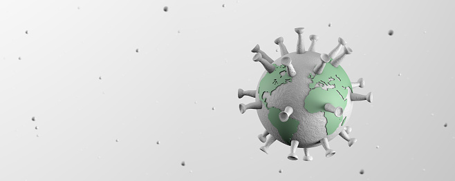 Planet earth in the form of a virus. Coronavirus epidemic on earth. Copy space for text. 3d render.