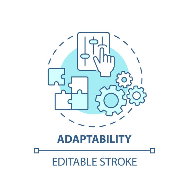 Adaptability concept icon Adaptability concept icon. Creative thinking skills. Adjust ability to different options. Respond to changes idea thin line illustration. Vector isolated outline RGB color drawing. Editable stroke adaptation concept stock illustrations