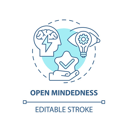 Open mindedness concept icon. Creative thinking types. Creceptiveness to new innovations. Free thinking idea thin line illustration. Vector isolated outline RGB color drawing. Editable stroke
