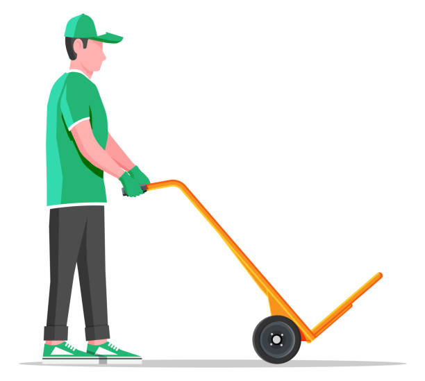 흰색에 고립 된 빈 배로우와 택배. - hand truck stock illustrations