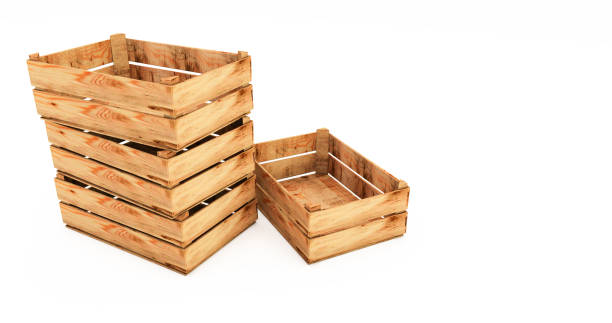 istock 3D render of Wooden crates stack isolated on white background. Empty wooden crates 1284917819