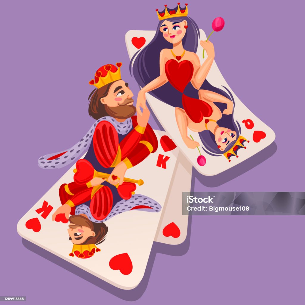 Cartoon Color Characters King And Queen Of Hearts Suit Concept Vector Stock  Illustration - Download Image Now - iStock