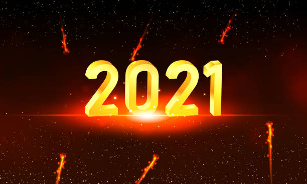 istock Bright coloured glossy backgrounds with Happy New Year text only 2021 in 3D large font illustration 1284923717