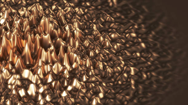 líquido en movimiento dorado ferromagnético pulsante abstracto. sustancia de ondulación líquida. materiales modernos de nanotecnología. ilustración de renderización 3d - ferrofluid fotografías e imágenes de stock