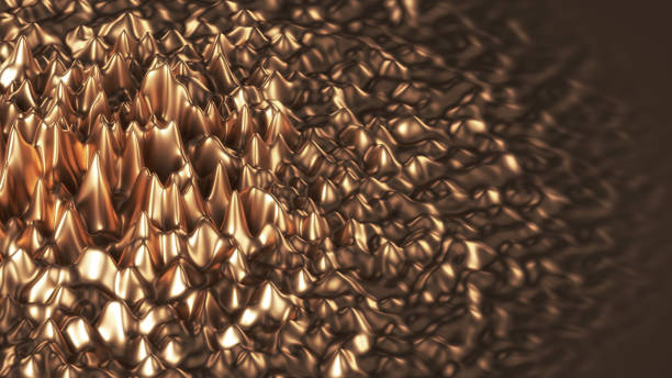 liquido in movimento dorato astratto che oscilla ingrata. sostanza increspatura liquida. materiali nanotecnologici moderni. illustrazione di rendering 3d - ferrofluid foto e immagini stock