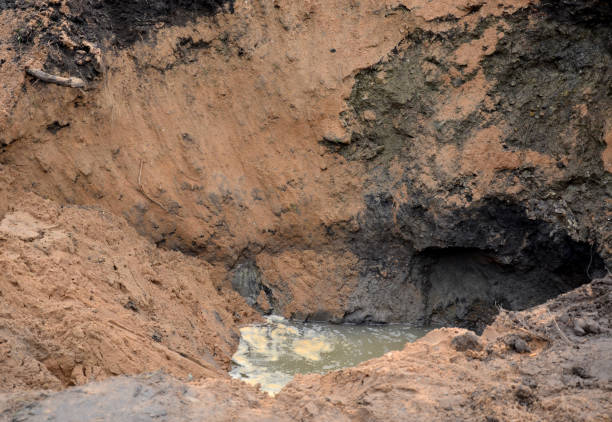 deep excavation flooded by water when the pipeline failed. mining of sand, gold by the stream, panning illegal. mineral extraction, deep crater, bomb hole. finding water digging a well resources, construction, work, industry, miner, soil, destruction, historical, cavern, machinery, tunneling, underground, tunnel, excavate, silver, tool, geology, african, stone, outdoor, landscape, deep, excavation, flooded, water, pipeline, failed, sand, gold, stream, panning, illegal, mineral, extraction, crater, bomb, hole, finding, well, river, bank, dig, bear, burrow, badger, creek, devastation, wolf, klondike, mine burrow somerset stock pictures, royalty-free photos & images