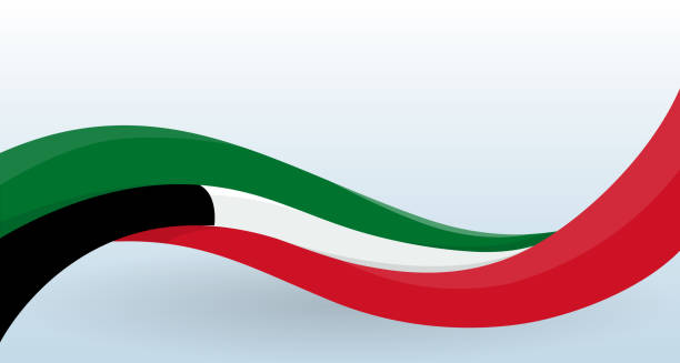 ilustraciones, imágenes clip art, dibujos animados e iconos de stock de kuwait ondeando la bandera nacional. forma moderna inusual. plantilla de diseño para la decoración de folleto y tarjeta, póster, banner y logotipo. ilustración vectorial aislada. - bannerfishes