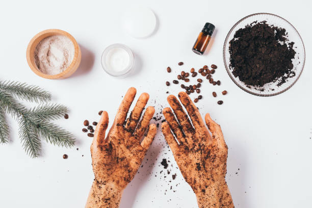 istock Female hands with scrub applied made of ground coffee 1284926143