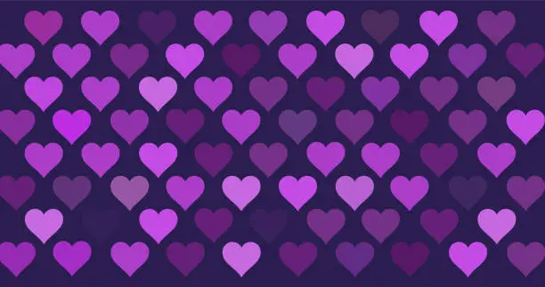 Vector illustration of Seamless pattern with purple hearts.