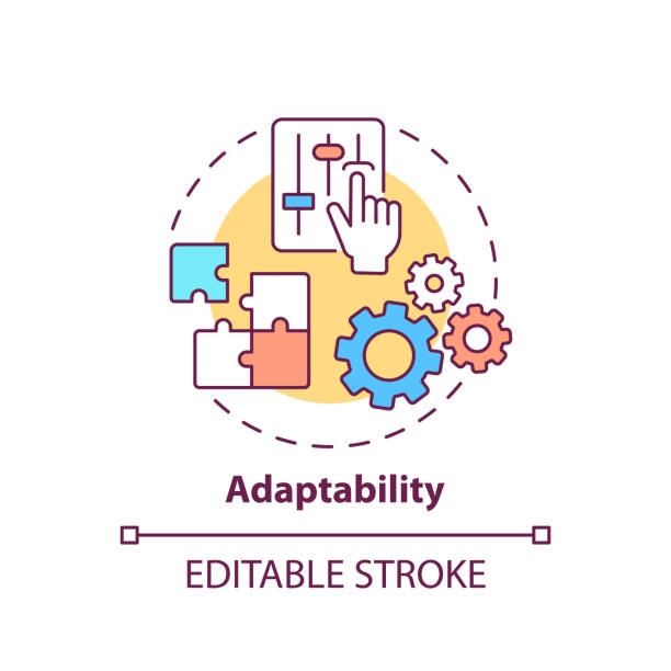 Adaptability concept icon Adaptability concept icon. Creative thinking skills. Adjust ability to different situations. Respond to changes idea thin line illustration. Vector isolated outline RGB color drawing. Editable stroke flexible adaptable stock illustrations