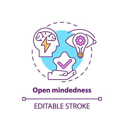 Open mindedness concept icon. Creative thinking types. Creceptiveness to new ideas. Thoughts freedome idea thin line illustration. Vector isolated outline RGB color drawing. Editable stroke