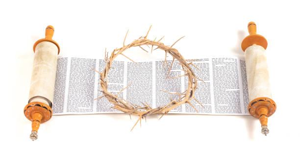 istock Torah Scroll with the Crown of Throns Isolated on a White Background 1284930941