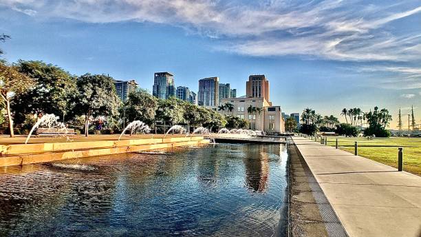 waterfront park and san diego skyline - polarized