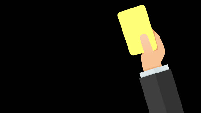 Yellow card and red card held up by a hand with transparency alpha channel (flat design)