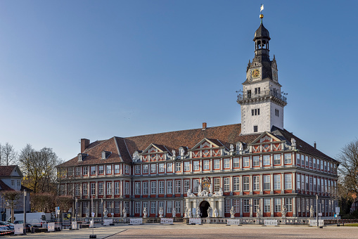 Wolfenbuttel, Germany - nov 8th 2020: Medieval castle of Wolfenbüttel was originally the living place of local rulers. Now it's acting as secondary school, Academy of Arts and a museum.
