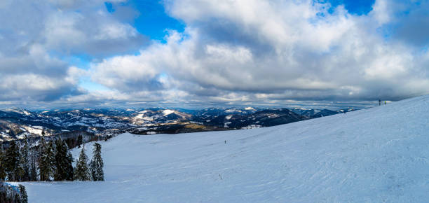 istock Panoramic view on snowy Carpathian mountains 1284938490