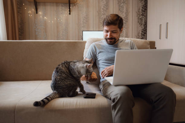 istock Young attractive smiling guy is browsing at his laptop 1284939561