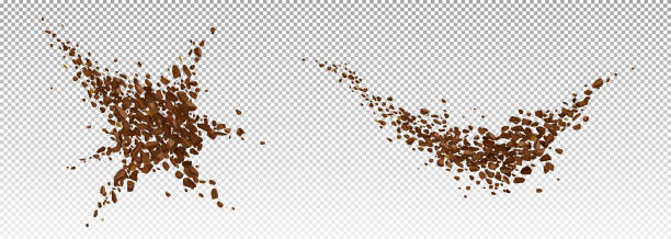 illustrations, cliparts, dessins animés et icônes de explosion de café, rafale de poudre 3d avec des particules - coffee granules