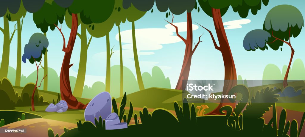 Cartoon Forest Background Nature Park Landscape Stock Illustration -  Download Image Now - Forest, Backgrounds, Fantasy - iStock