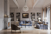 Digitally rendered view of a beautiful living room