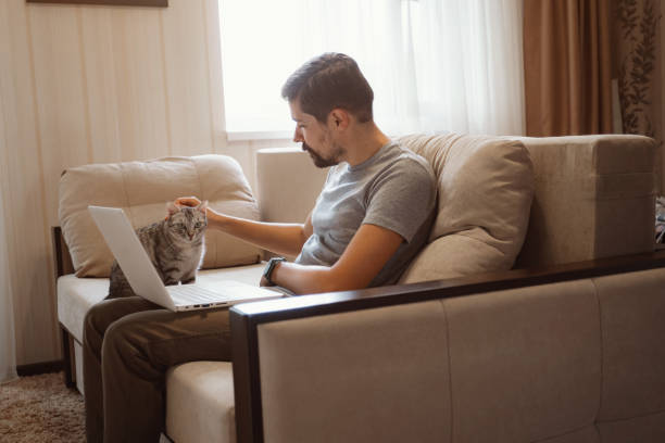 istock Young attractive smiling guy is browsing at his laptop 1284941858