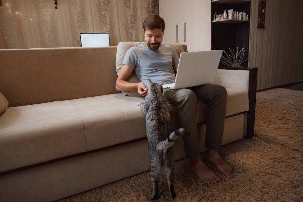 istock Young attractive smiling guy is browsing at his laptop 1284941936