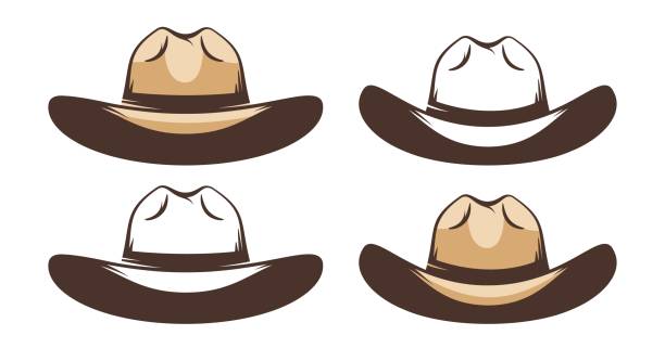 Western Cowboy hat - retro style Western Cowboy hat - retro style. Wild west texas fedora. Vector illustration. silhouette of a cowboys logo pic stock illustrations