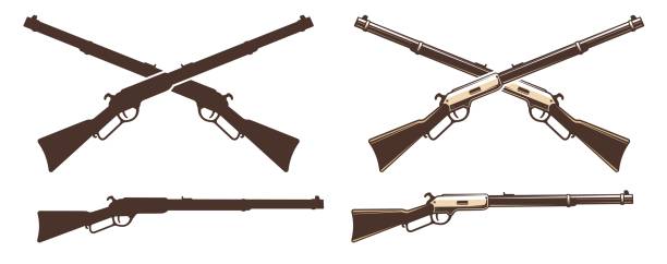 illustrations, cliparts, dessins animés et icônes de winchester fusil rétro icône - rifle