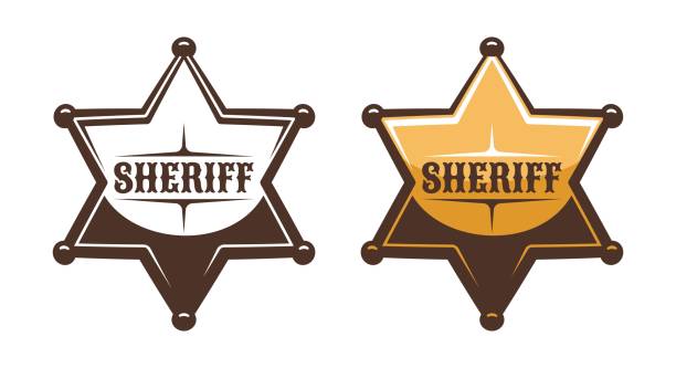 sheriff stern schild retro-druck-stil - polizeiabzeichen stock-grafiken, -clipart, -cartoons und -symbole