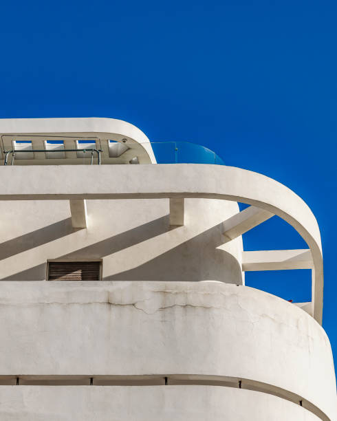White bauhaus style building exterior detail view, tel aviv, israel